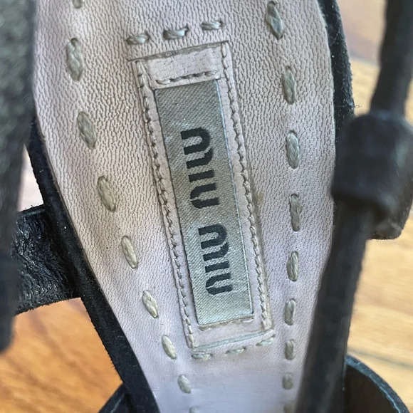 Miu Miu  Black Suede Platform Crisscross Sandal Heels, size 36 - Picture 7 of 12